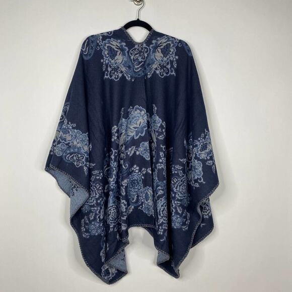 2/$24 NEW Boho Floral Ruana Oversized Open Wrap Poncho Blanket Scarf - Picture 8 of 9